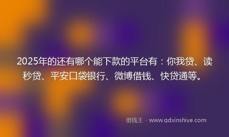 2025年的还有哪个能下款的平台有：你我贷、读秒贷、平安口袋银行、微博借钱、快贷通等。