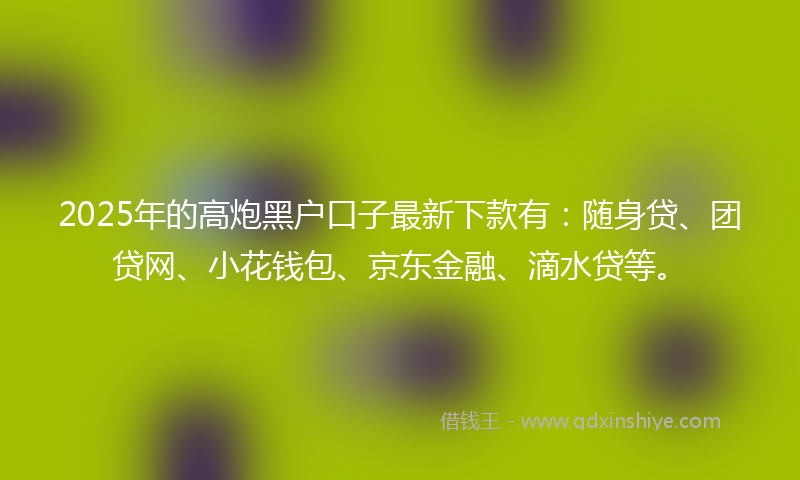 2025年的高炮黑户口子最新下款有：随身贷、团贷网、小花钱包、京东金融、滴水贷等。