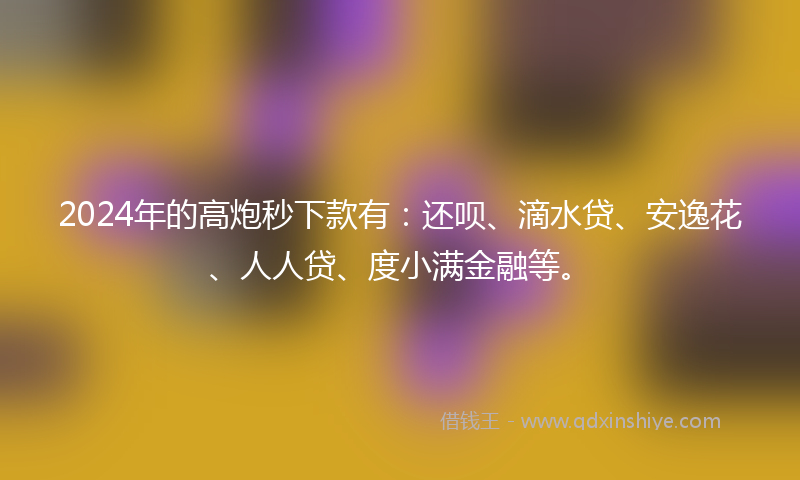 2024年的高炮秒下款有：还呗、滴水贷、安逸花、人人贷、度小满金融等。