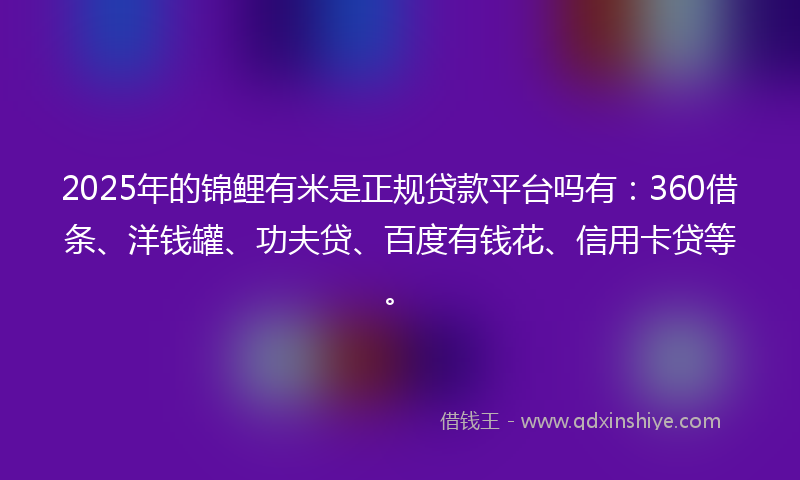 2025年的锦鲤有米是正规贷款平台吗有：360借条、洋钱罐、功夫贷、百度有钱花、信用卡贷等。