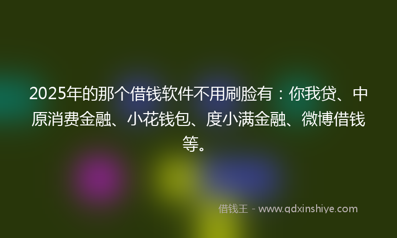 2025年的那个借钱软件不用刷脸有：你我贷、中原消费金融、小花钱包、度小满金融、微博借钱等。