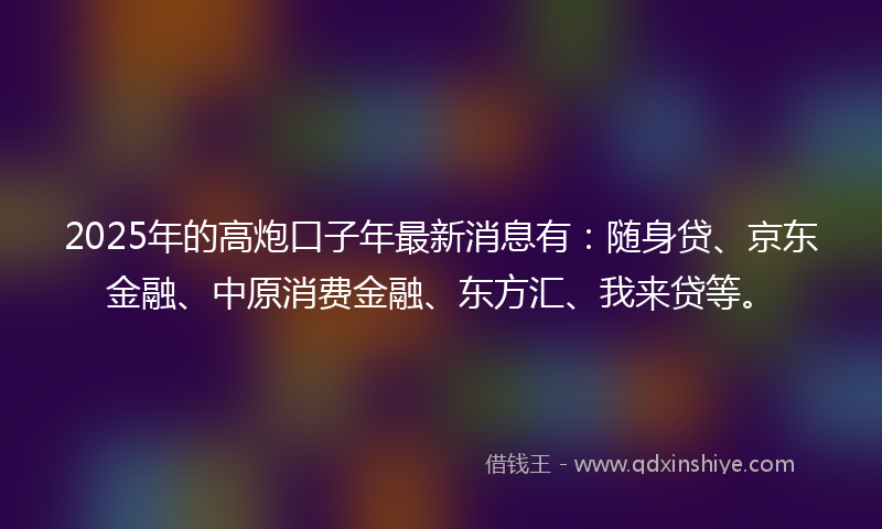 2025年的高炮口子年最新消息有：随身贷、京东金融、中原消费金融、东方汇、我来贷等。
