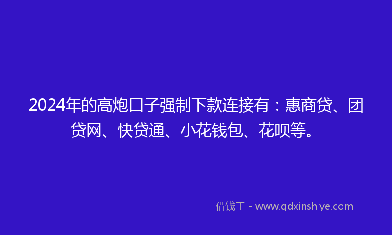 2024年的高炮口子强制下款连接有：惠商贷、团贷网、快贷通、小花钱包、花呗等。