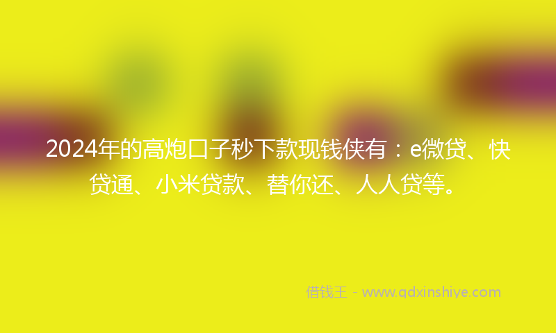2024年的高炮口子秒下款现钱侠有：e微贷、快贷通、小米贷款、替你还、人人贷等。