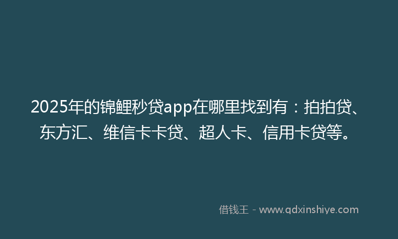 2025年的锦鲤秒贷app在哪里找到有：拍拍贷、东方汇、维信卡卡贷、超人卡、信用卡贷等。