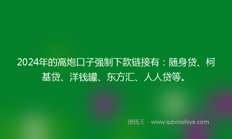 2024年的高炮口子强制下款链接有：随身贷、柯基贷、洋钱罐、东方汇、人人贷等。