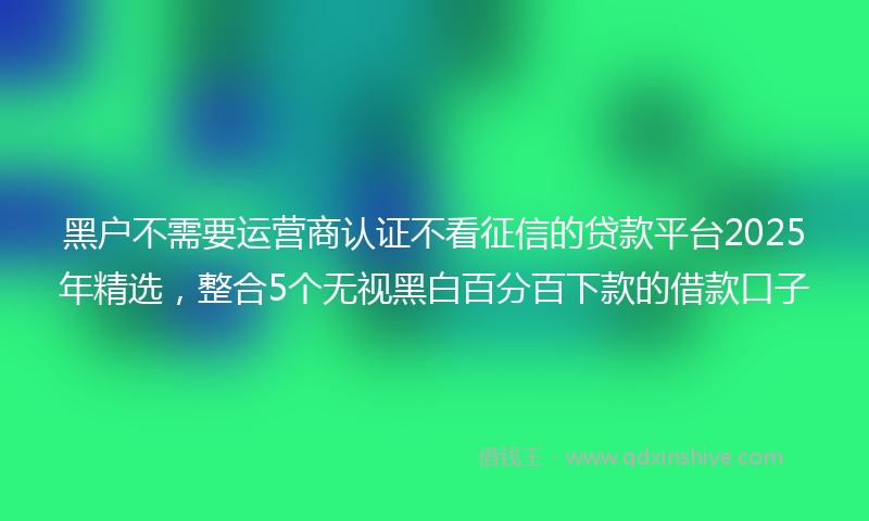 黑户不需要运营商认证不看征信的贷款平台2025年精选，整合5个无视黑白百分百下款的借款口子