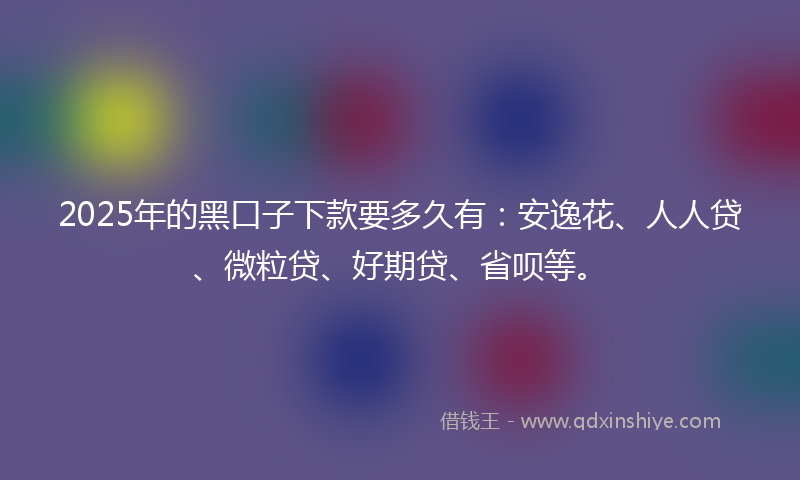 2025年的黑口子下款要多久有：安逸花、人人贷、微粒贷、好期贷、省呗等。