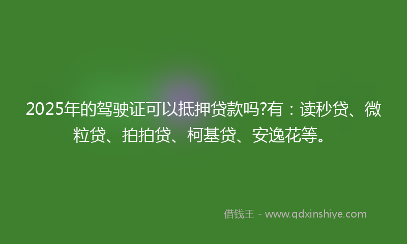 2025年的驾驶证可以抵押贷款吗?有：读秒贷、微粒贷、拍拍贷、柯基贷、安逸花等。