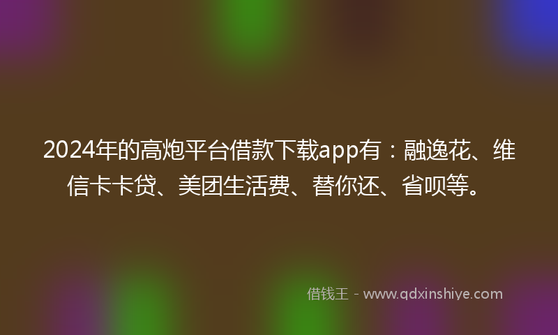 2024年的高炮平台借款下载app有：融逸花、维信卡卡贷、美团生活费、替你还、省呗等。