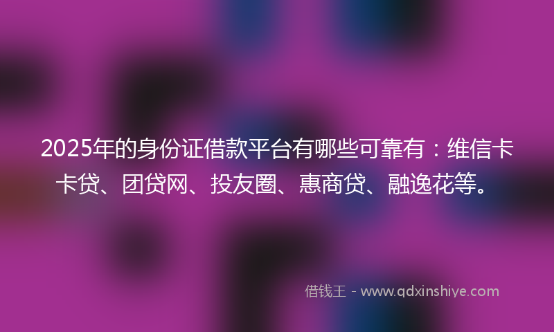 2025年的身份证借款平台有哪些可靠有：维信卡卡贷、团贷网、投友圈、惠商贷、融逸花等。