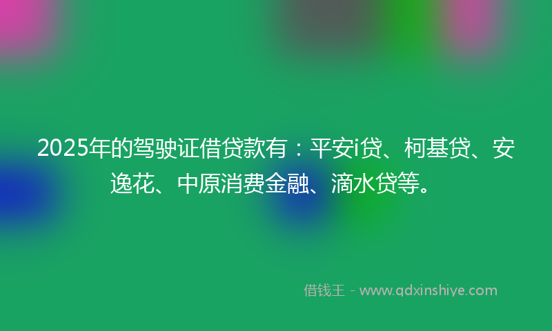 2025年的驾驶证借贷款有：平安i贷、柯基贷、安逸花、中原消费金融、滴水贷等。