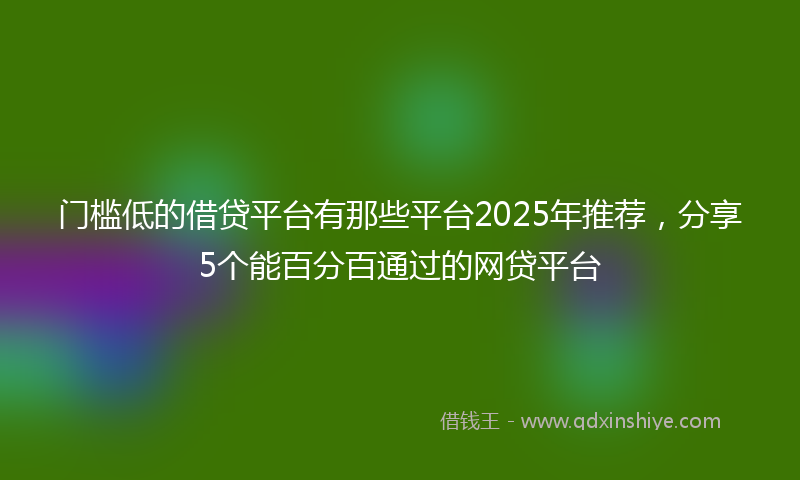 门槛低的借贷平台有那些平台2025年推荐，分享5个能百分百通过的网贷平台