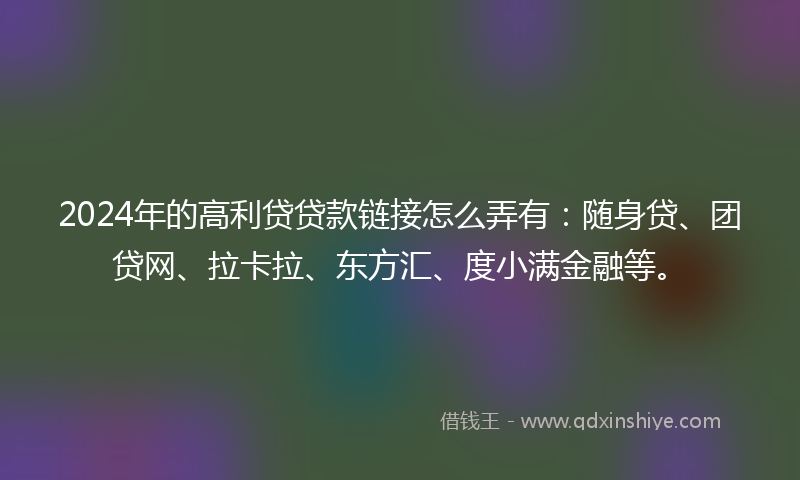 2024年的高利贷贷款链接怎么弄有：随身贷、团贷网、拉卡拉、东方汇、度小满金融等。