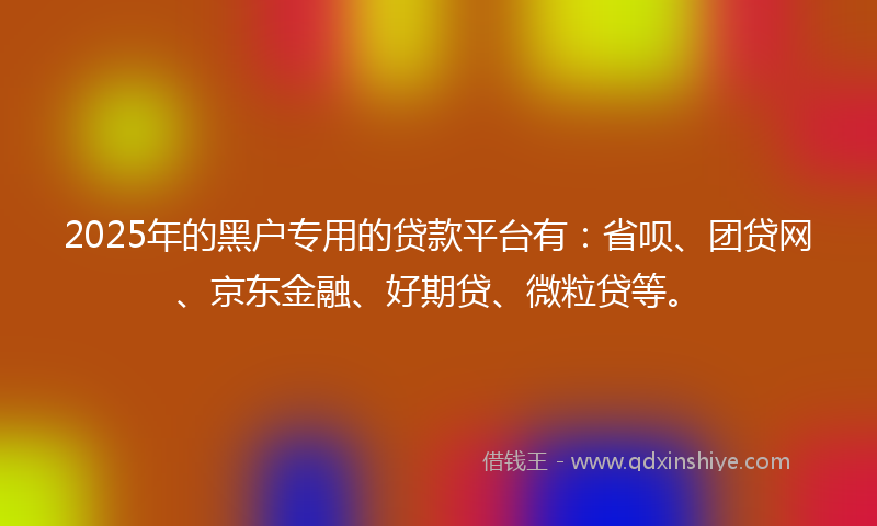 2025年的黑户专用的贷款平台有：省呗、团贷网、京东金融、好期贷、微粒贷等。