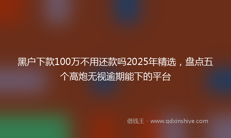 黑户下款100万不用还款吗2025年精选，盘点五个高炮无视逾期能下的平台