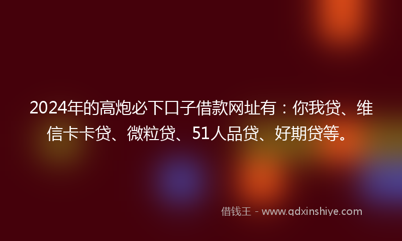 2024年的高炮必下口子借款网址有：你我贷、维信卡卡贷、微粒贷、51人品贷、好期贷等。