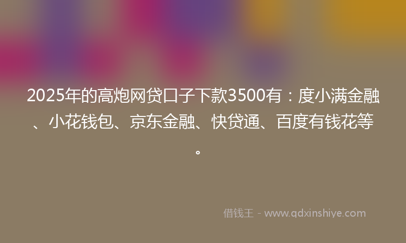 2025年的高炮网贷口子下款3500有：度小满金融、小花钱包、京东金融、快贷通、百度有钱花等。