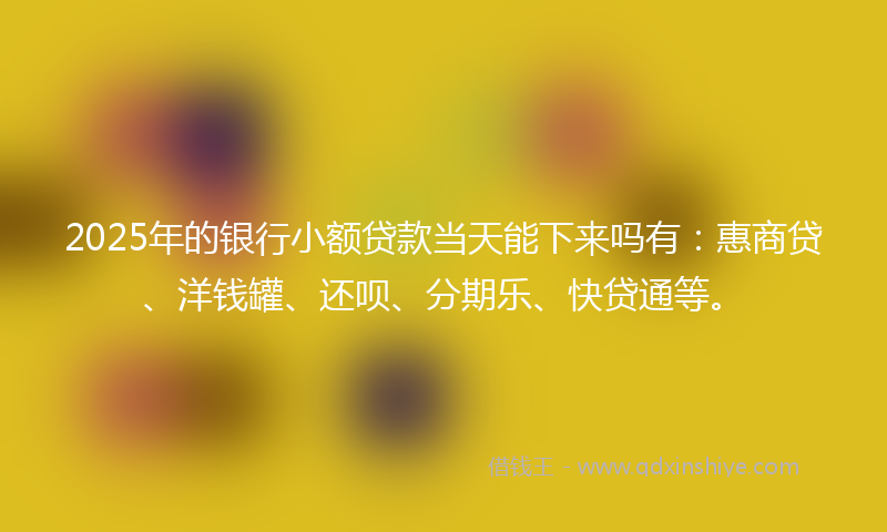 2025年的银行小额贷款当天能下来吗有：惠商贷、洋钱罐、还呗、分期乐、快贷通等。