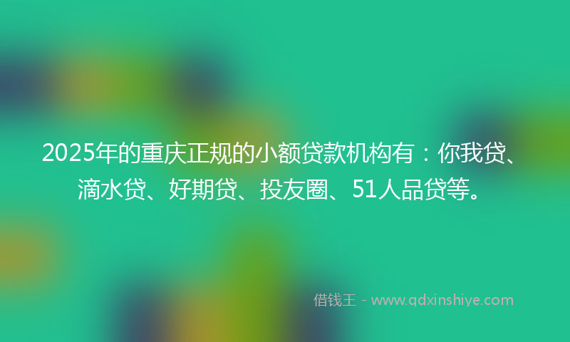 2025年的重庆正规的小额贷款机构有：你我贷、滴水贷、好期贷、投友圈、51人品贷等。