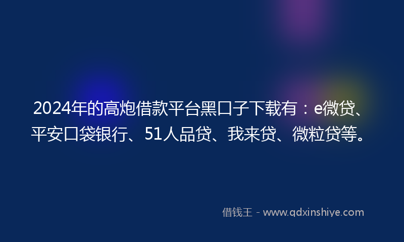 2024年的高炮借款平台黑口子下载有：e微贷、平安口袋银行、51人品贷、我来贷、微粒贷等。