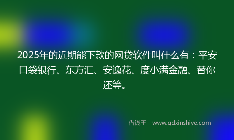 2025年的近期能下款的网贷软件叫什么有：平安口袋银行、东方汇、安逸花、度小满金融、替你还等。