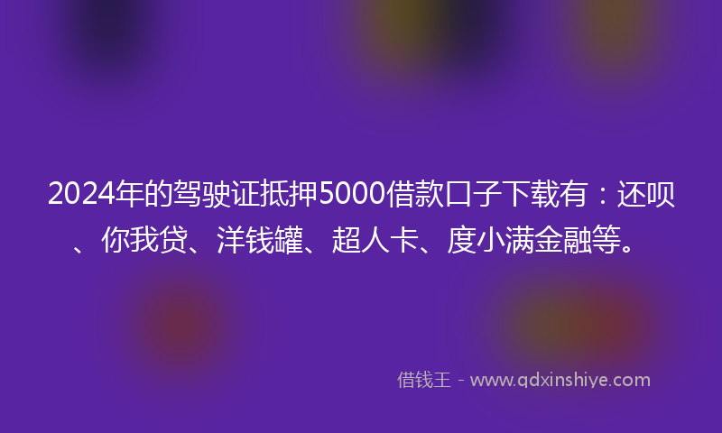 2024年的驾驶证抵押5000借款口子下载有：还呗、你我贷、洋钱罐、超人卡、度小满金融等。