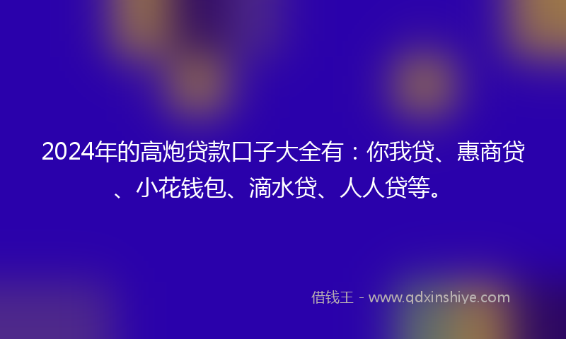 2024年的高炮贷款口子大全有：你我贷、惠商贷、小花钱包、滴水贷、人人贷等。