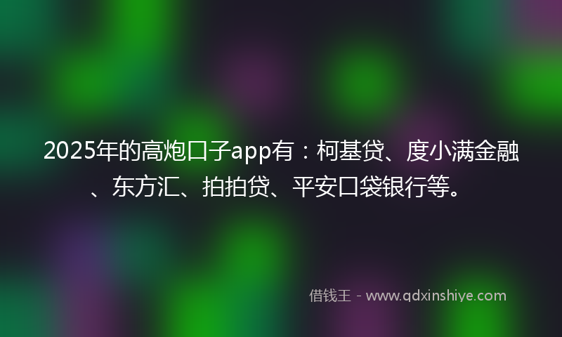 2025年的高炮口子app有：柯基贷、度小满金融、东方汇、拍拍贷、平安口袋银行等。