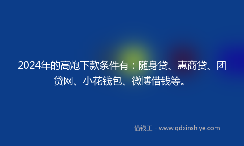 2024年的高炮下款条件有：随身贷、惠商贷、团贷网、小花钱包、微博借钱等。