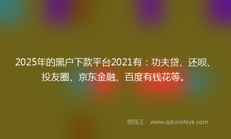 2025年的黑户下款平台2021有：功夫贷、还呗、投友圈、京东金融、百度有钱花等。