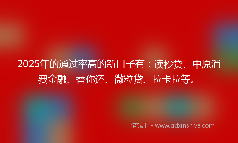 2025年的通过率高的新口子有：读秒贷、中原消费金融、替你还、微粒贷、拉卡拉等。