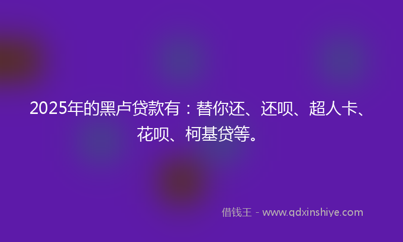 2025年的黑卢贷款有：替你还、还呗、超人卡、花呗、柯基贷等。