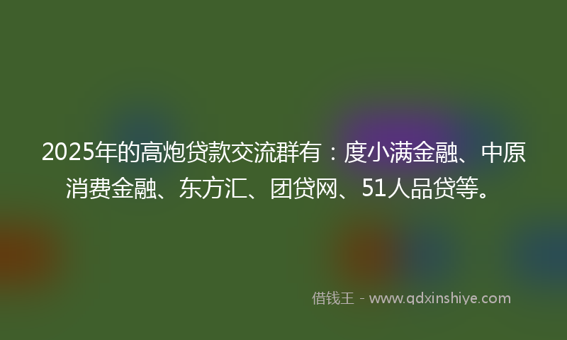 2025年的高炮贷款交流群有：度小满金融、中原消费金融、东方汇、团贷网、51人品贷等。