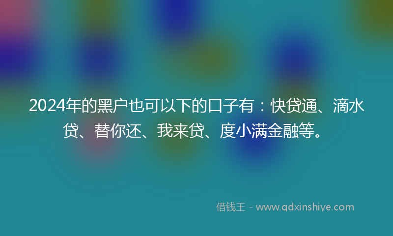 2024年的黑户也可以下的口子有：快贷通、滴水贷、替你还、我来贷、度小满金融等。