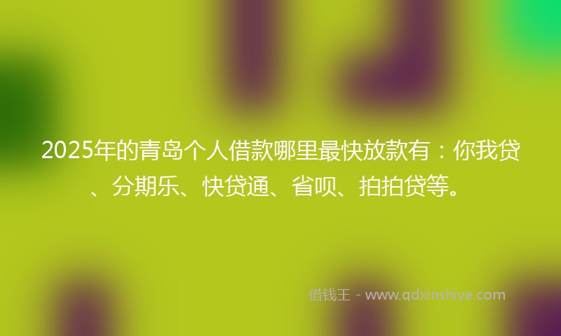 2025年的青岛个人借款哪里最快放款有：你我贷、分期乐、快贷通、省呗、拍拍贷等。