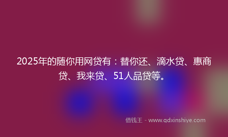 2025年的随你用网贷有：替你还、滴水贷、惠商贷、我来贷、51人品贷等。
