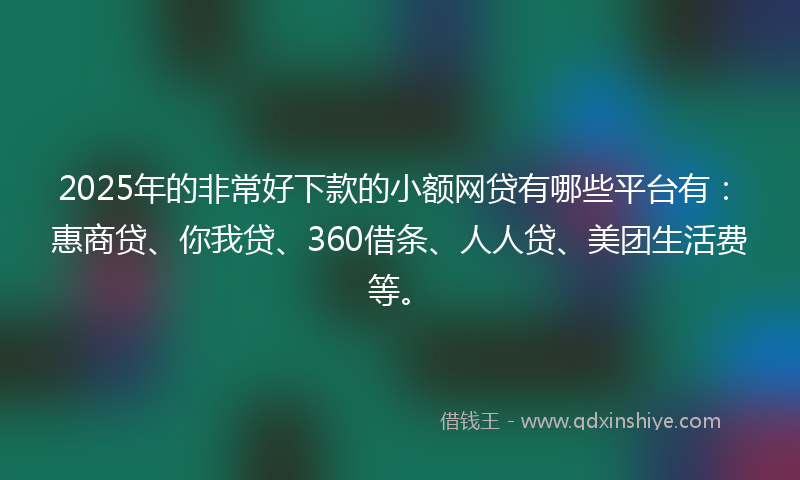 2025年的非常好下款的小额网贷有哪些平台有：惠商贷、你我贷、360借条、人人贷、美团生活费等。