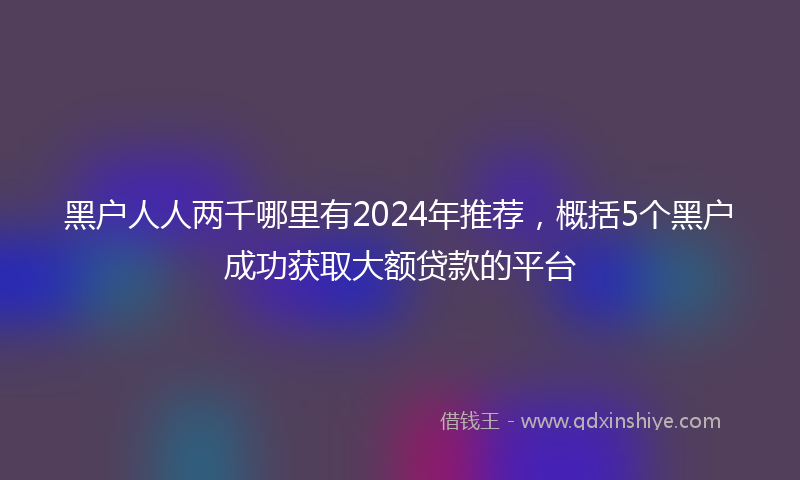 黑户人人两千哪里有2024年推荐，概括5个黑户成功获取大额贷款的平台