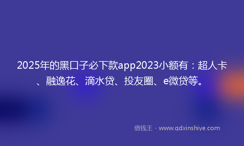 2025年的黑口子必下款app2023小额有：超人卡、融逸花、滴水贷、投友圈、e微贷等。