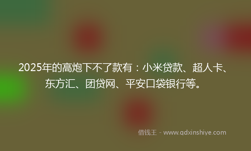 2025年的高炮下不了款有：小米贷款、超人卡、东方汇、团贷网、平安口袋银行等。