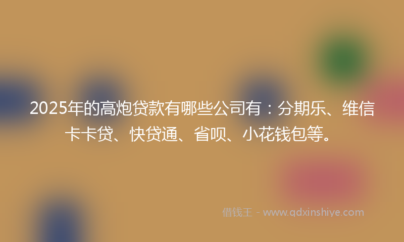 2025年的高炮贷款有哪些公司有：分期乐、维信卡卡贷、快贷通、省呗、小花钱包等。