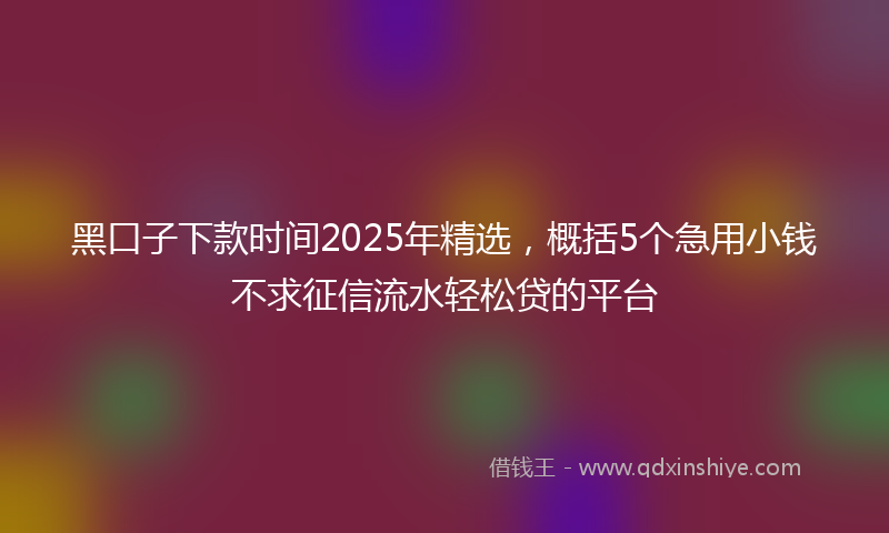 黑口子下款时间2025年精选，概括5个急用小钱不求征信流水轻松贷的平台
