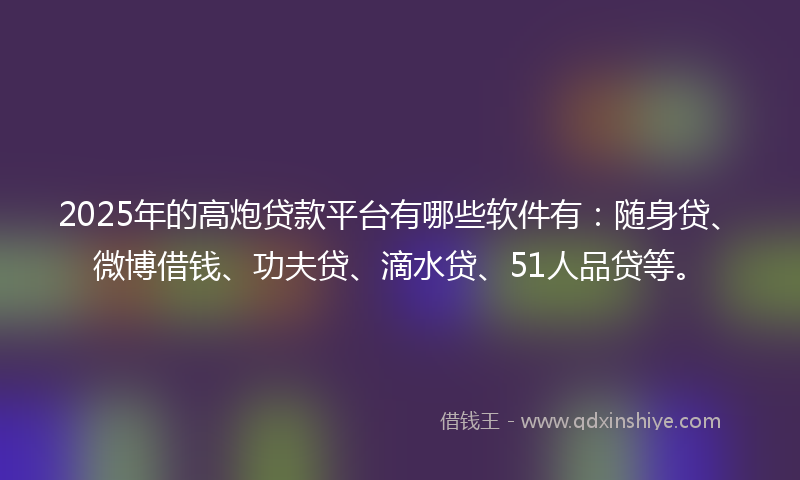 2025年的高炮贷款平台有哪些软件有：随身贷、微博借钱、功夫贷、滴水贷、51人品贷等。