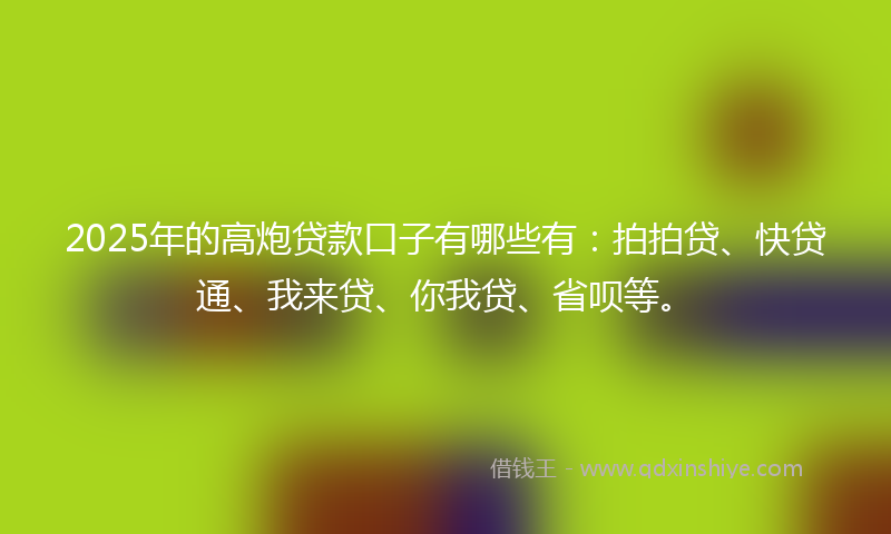 2025年的高炮贷款口子有哪些有：拍拍贷、快贷通、我来贷、你我贷、省呗等。