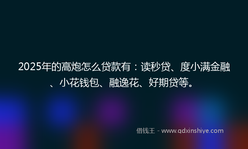 2025年的高炮怎么贷款有：读秒贷、度小满金融、小花钱包、融逸花、好期贷等。