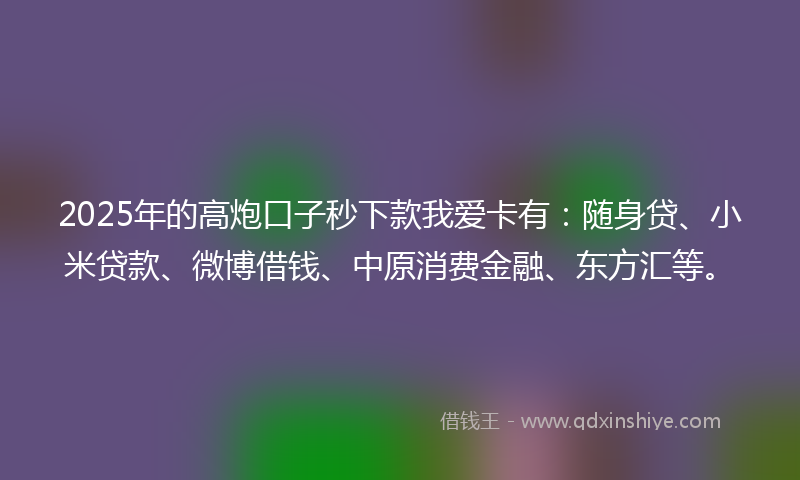 2025年的高炮口子秒下款我爱卡有：随身贷、小米贷款、微博借钱、中原消费金融、东方汇等。