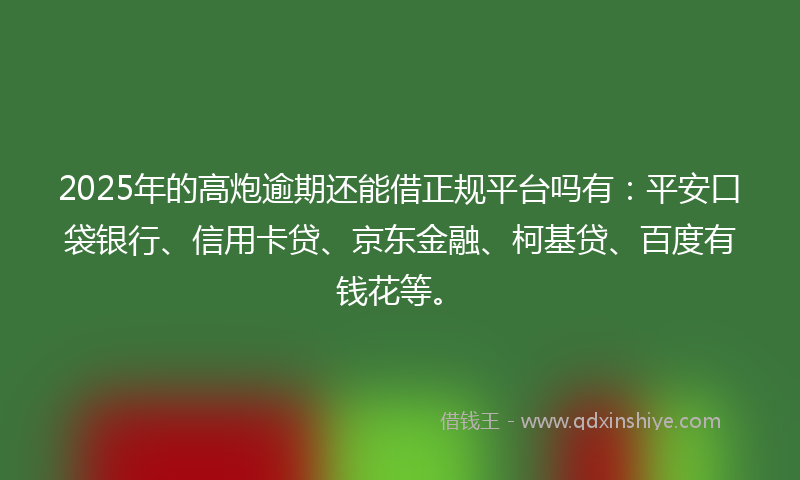 2025年的高炮逾期还能借正规平台吗有：平安口袋银行、信用卡贷、京东金融、柯基贷、百度有钱花等。
