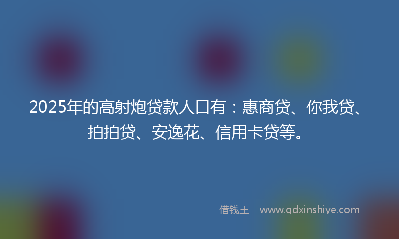 2025年的高射炮贷款人口有：惠商贷、你我贷、拍拍贷、安逸花、信用卡贷等。