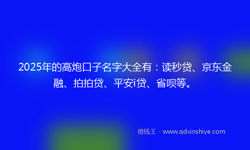 2025年的高炮口子名字大全有：读秒贷、京东金融、拍拍贷、平安i贷、省呗等。